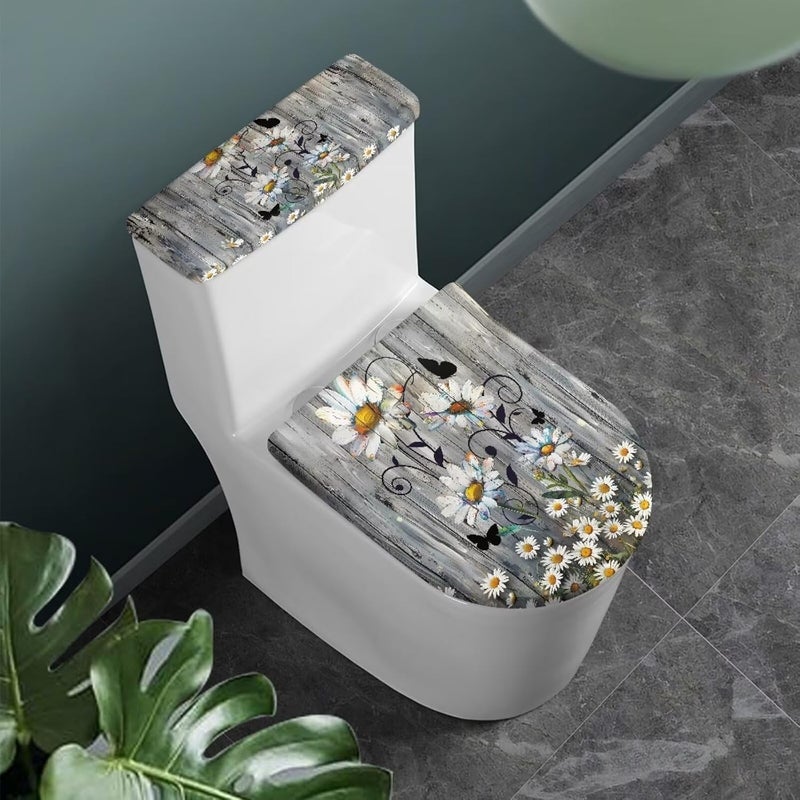 Kathyboom Daisy Board Toilet Tank Lid Cover Splash Resistant Tank Lid Covers Reusable Dust Stain Off Fit Most Round Elongated Oval Toilet Decor - Image 2